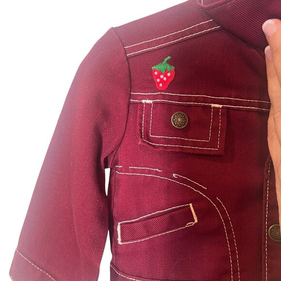 Vintage Towncraft Jr Boys Embroidered Maroon Denim Jacket W/ Rooster size 3 - Picture 4 of 11